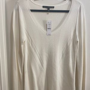 WHBM Luxe Ribbed V-Neck Sweater in Ecru